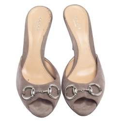 Pre Owned حذاء سلايد غوتشي سويدي بيج هورسبيت مقدمة مفتوحة مقاس 38.5