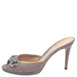 Pre Owned حذاء سلايد غوتشي سويدي بيج هورسبيت مقدمة مفتوحة مقاس 38.5