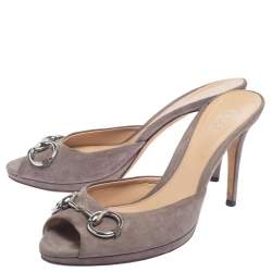 Pre Owned حذاء سلايد غوتشي سويدي بيج هورسبيت مقدمة مفتوحة مقاس 38.5