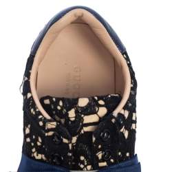 Pre Owned Gucci Black/Beige Lace And Fabric Crystal Embellished Bow Slip On Sneakers Size 36