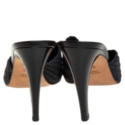 Pre Owned Gucci Dark Blue Woven Fabric Mule Sandals Size 37