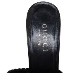 Gucci Dark Blue Woven Fabric Mule Sandals Size 37