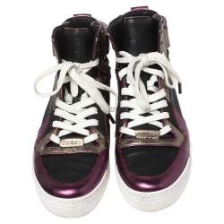 Gucci Metallic Tri Color Leather New Basketball High Top Sneakers Size 40