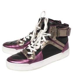 Gucci Metallic Tri Color Leather New Basketball High Top Sneakers Size 40