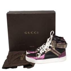 Gucci Metallic Tri Color Leather New Basketball High Top Sneakers Size 40