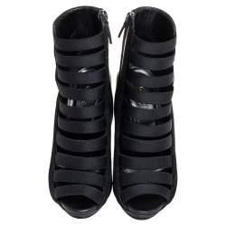 Gucci Black Elastic And Leather Isadora Gladiator Booties Size 35