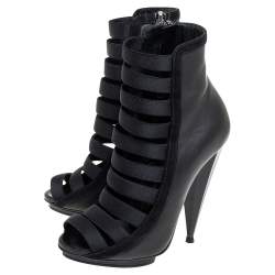 Gucci Black Elastic And Leather Isadora Gladiator Booties Size 35