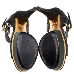 Pre Owned صندل غوتشي سير كاحل نعل سميك بمقدمة مفتوحة جلد أسود مقاس 40