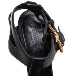 Pre Owned صندل غوتشي سير كاحل نعل سميك بمقدمة مفتوحة جلد أسود مقاس 40