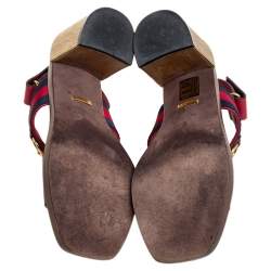 Pre Owned Gucci Multicolor Leather and Canvas Web Horsebit Sandals Size 37