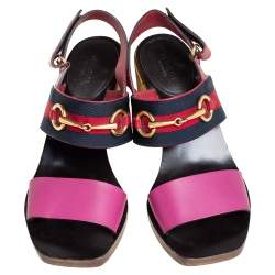 Pre Owned Gucci Multicolor Leather and Canvas Web Horsebit Sandals Size 37