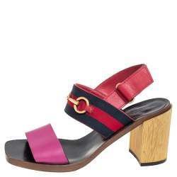 Pre Owned Gucci Multicolor Leather and Canvas Web Horsebit Sandals Size 37