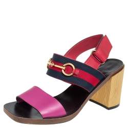 Pre Owned Gucci Multicolor Leather and Canvas Web Horsebit Sandals Size 37