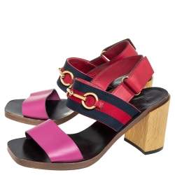 Pre Owned Gucci Multicolor Leather and Canvas Web Horsebit Sandals Size 37