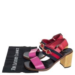 Pre Owned Gucci Multicolor Leather and Canvas Web Horsebit Sandals Size 37