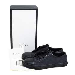 Pre Owned Gucci Black/Blue Leather And GG Canvas Cap Toe Low Top Sneakers Size 38