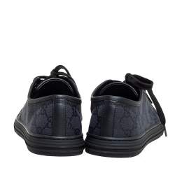 Pre Owned Gucci Black/Blue Leather And GG Canvas Cap Toe Low Top Sneakers Size 38