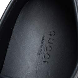 Pre Owned Gucci Black/Blue Leather And GG Canvas Cap Toe Low Top Sneakers Size 38