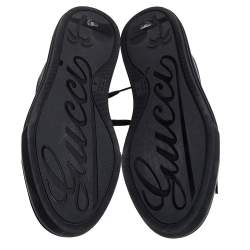 Pre Owned Gucci Black/Blue Leather And GG Canvas Cap Toe Low Top Sneakers Size 38