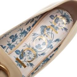 Pre Owned Gucci Beige Patent Leather Victoire GG Logo Block Heel Pumps Size 37