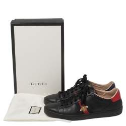 Pre Owned Gucci Black Leather Ace Web Low Top Sneakers Size 39.5