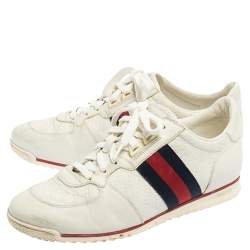 مملوكة مسبقًا حذاء رياضي غوتشي  ويب جلد غوتشيسيما أبيض بعنق منخفض مقاس 39