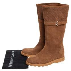 Gucci Brown Suede Microguccissima Knee Boot Size 38.5