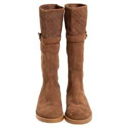 Gucci Brown Suede Microguccissima Knee Boot Size 38.5