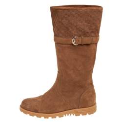 Gucci Brown Suede Microguccissima Knee Boot Size 38.5