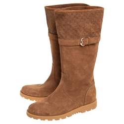 Gucci Brown Suede Microguccissima Knee Boot Size 38.5