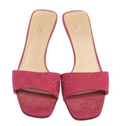 Pre Owned Gucci Pink GG Canvas Open Toe Slide Sandals Size 37.5
