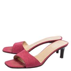 Pre Owned Gucci Pink GG Canvas Open Toe Slide Sandals Size 37.5