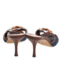 مملوكة مسبقًا صندل غوتشي حافة جلد ودنيم أزرق مزين هورسبيت مقدمة مفتوحة مقاس 38