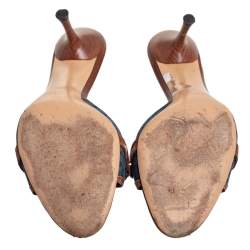 مملوكة مسبقًا صندل غوتشي حافة جلد ودنيم أزرق مزين هورسبيت مقدمة مفتوحة مقاس 38