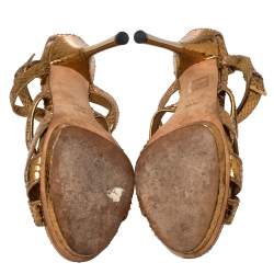 Gucci Gold Python T Strap Sandals Size 38.5