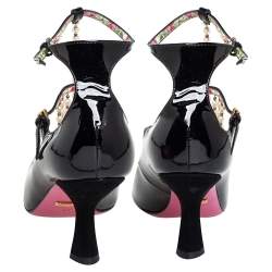 Pre Owned Gucci Black Patent Leather Pearl Embellished T Strap Pumps Size 37