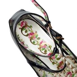 Pre Owned Gucci Black Patent Leather Pearl Embellished T Strap Pumps Size 37