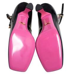 Pre Owned Gucci Black Patent Leather Pearl Embellished T Strap Pumps Size 37