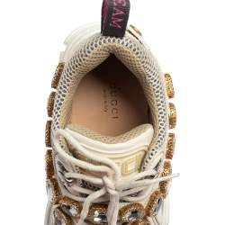 Gucci White/Grey Mesh And Leather Flashtrek Sneakers Size 35.5