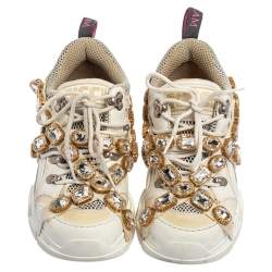 Gucci White/Grey Mesh And Leather Flashtrek Sneakers Size 35.5