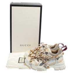 Gucci White/Grey Mesh And Leather Flashtrek Sneakers Size 35.5
