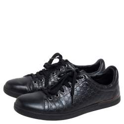 Pre Owned حذاء رياضي غوتشي جلد ميكروغوتشيسيما أسود بعنق منخفض مقاس 38