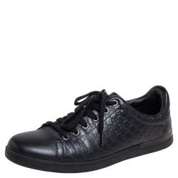 Pre Owned حذاء رياضي غوتشي جلد ميكروغوتشيسيما أسود بعنق منخفض مقاس 38