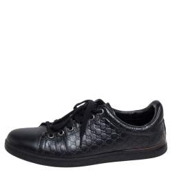 Pre Owned حذاء رياضي غوتشي جلد ميكروغوتشيسيما أسود بعنق منخفض مقاس 38