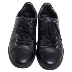 Pre Owned ح ذاء رياضي غوتشي جلد ميكروغوتشيسيما أسود بعنق منخفض مقاس 38