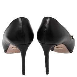 Pre Owned حذاء كعب عالي غوتشي هورسبيت جلد أسود بمقدمة مفتوحة ونعل سميك مقاس 38.5