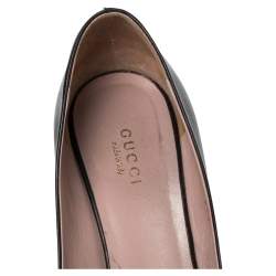 Pre Owned حذاء كعب عالي غوتشي هورسبيت جلد أسود بمقدمة مفتوحة ونعل سميك مقاس 38.5