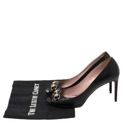 Pre Owned حذاء كعب عالي غوتشي هورسبيت جلد أسود بمقدمة مفتوحة ونعل سميك مقاس 38.5