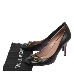 Pre Owned Gucci Black Leather Jolene Horsebit Pumps Size 40