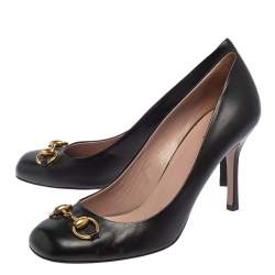 Pre Owned Gucci Black Leather Jolene Horsebit Pumps Size 40